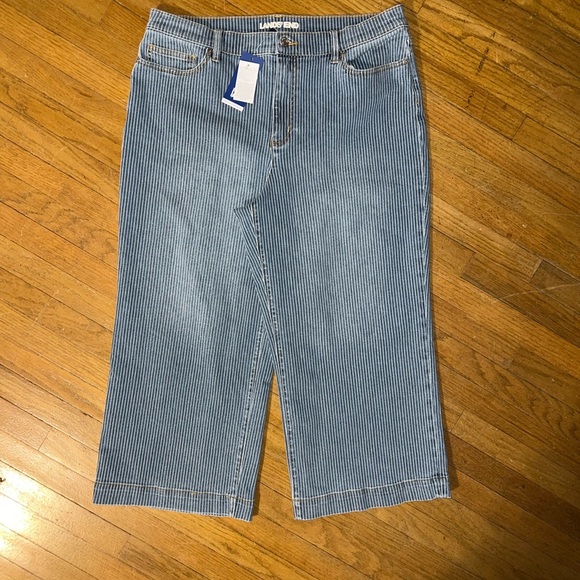 Lands’ End Recover High-Rise Striped Wide Leg Crop Jeans – Size 16 Petite - Picture 6 of 9